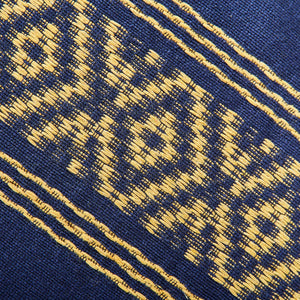 Nappe jacquard bordure losange, marine et moutarde, 170x200cm