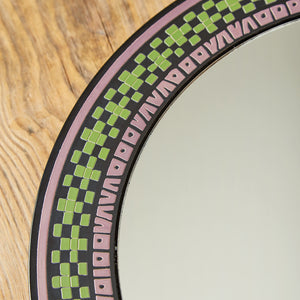 Bandeja giratoria Olinalá espejo negro, morado y verde geométrico