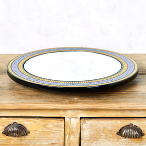Olinalá mirror and black, lilac and mustard geometric rotating tray