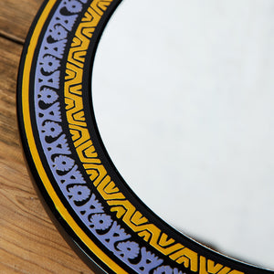 Olinalá mirror rotating tray and black, lilac and mustard flowers