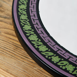 Olinalá rotating tray mirror and black, purple and green flowers