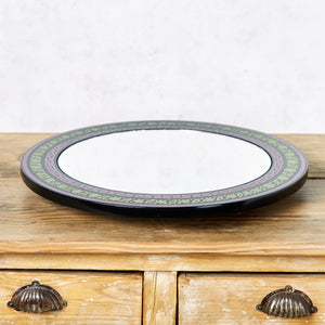 Olinalá rotating tray mirror and black, purple and green flowers