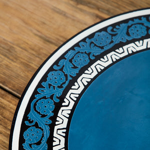 Olinalá rotating tray with black, blue and raw flowers
