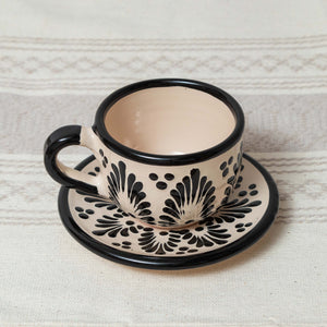 Basic Plumado coffee set from Talavera from Puebla in raw and black (4 people)