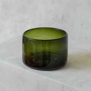 Dark Green Blown Glass Cylinder Bowl