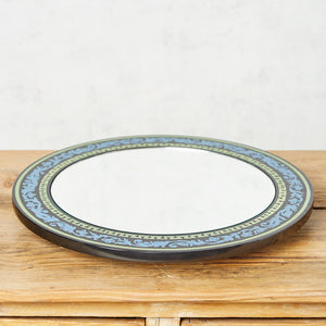 Olinalá rotating tray mirror black, blue and green flowers