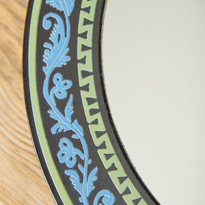 Olinalá rotating tray mirror black, blue and green flowers