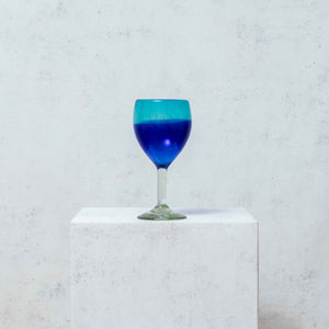 Copa Vidrio Soplado, bicolor azul 20cm