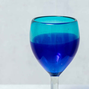 Copa Vidrio Soplado, bicolor azul 20cm