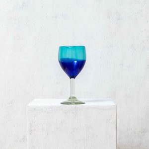 Copa Vidrio Soplado, bicolor azul 18cm