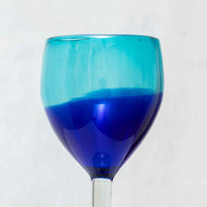 Copa Vidrio Soplado, bicolor azul 18cm