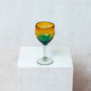 Copa Vidrio Soplado, bicolor ámbar y aguamarina 20cm