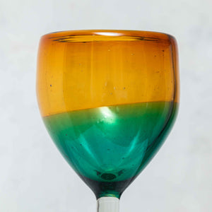 Copa Vidrio Soplado, bicolor ámbar y aguamarina 18cm