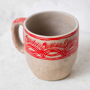 Taza Barro Pintado Beige con Detalles en Teja