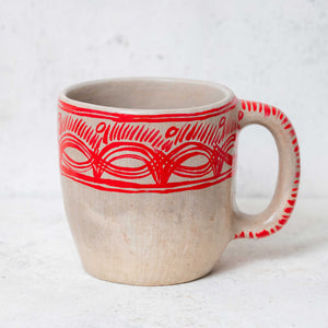 Taza Barro Pintado Beige con Detalles en Teja