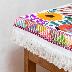 Zinacantán mustard and multicolour embroidered tapestry