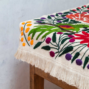 Zinacantán Bone and Multicolor Embroidered Tapestry