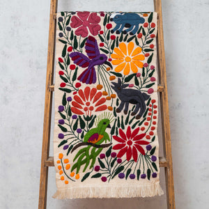 Zinacantán Bone and Multicolor Embroidered Tapestry