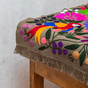 Zinacantán military green and multicolour embroidered tapestry