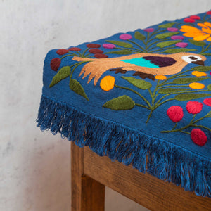 Zinacantán embroidered tapestry in petroleum blue and multicolour