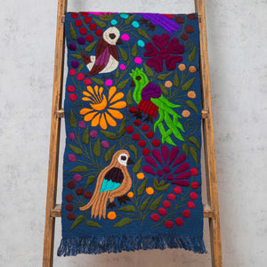 Zinacantán embroidered tapestry in petroleum blue and multicolour