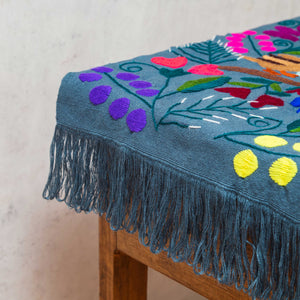 Zinacantán embroidered tapestry in greyish blue and multicolour