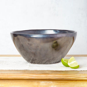 Black Burnished Clay Salad Bowl