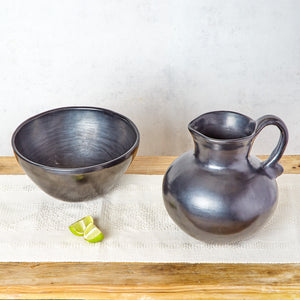 Black Burnished Clay Salad Bowl