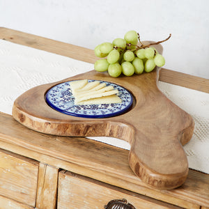 Irregular wooden board with blue ceramic blades