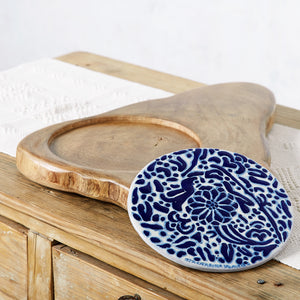Irregular wooden board with blue ceramic