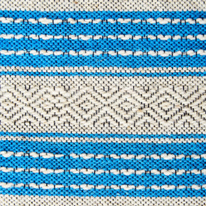 Tapis Pedal Loom, Laine Vierge Bleue et Ecru, 1,40 x 70