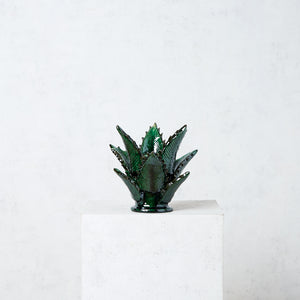 Glazed Clay Candle Holder, Green Pineapple Leaves