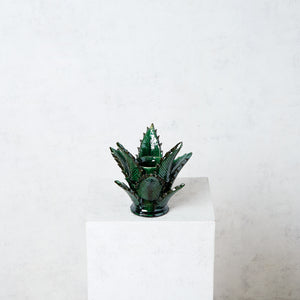 Glazed Clay Candle Holder, Green Pineapple Leaves