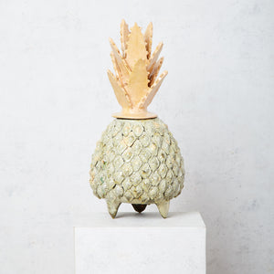 Ananas en Argile Glacé avec grand couvercle beige