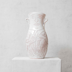 White Majolica Man Vase