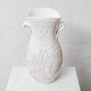 White Majolica Man Vase