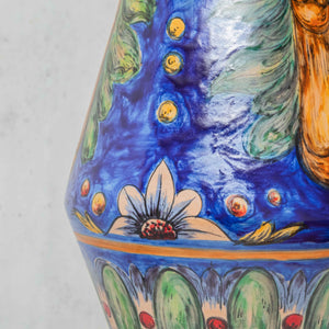 Blue and earth majolica vase