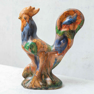 Pair of Majolica Roosters with medium flowers