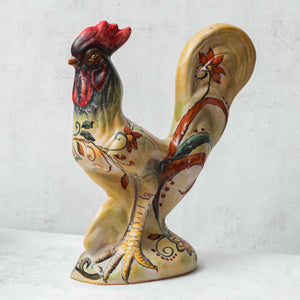 Pair of medium Majolica Roosters with garland