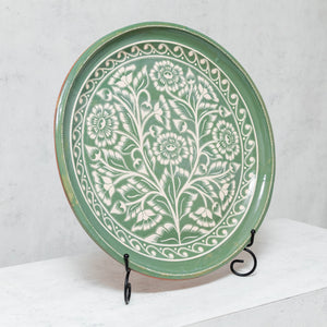 Platon Fleurs d'argile peintes en vert et blanc