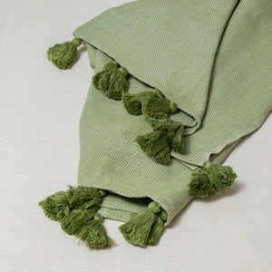 Green and ecru pedal loom Zigzag blanket.