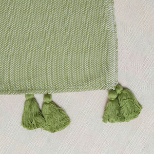 Couverture rayures brocart de coton vert et écru