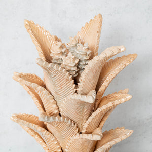 Elongated pineapple glazed clay beige leaves