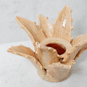 Pineapple leaf candle holder beige glazed clay