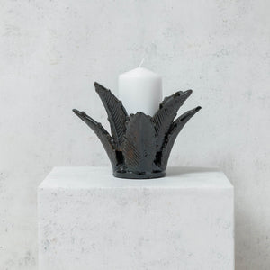 Brown glazed clay pineapple leaf candle holder