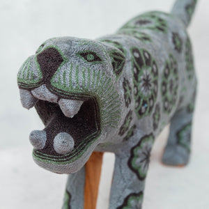 Huichol jaguar in gray thread
