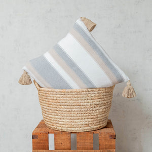 Pedal loom tassels cushion in beige gray and white tones