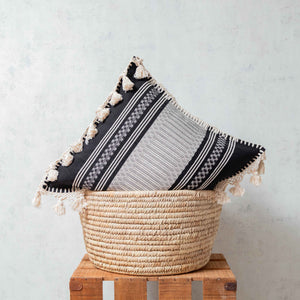 Black and White Pedal Loom Tassels Cushion