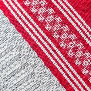 Red and White Pedal Loom Tassels Cushion