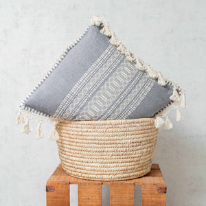 Gray and ecru pedal loom tassels cushion
